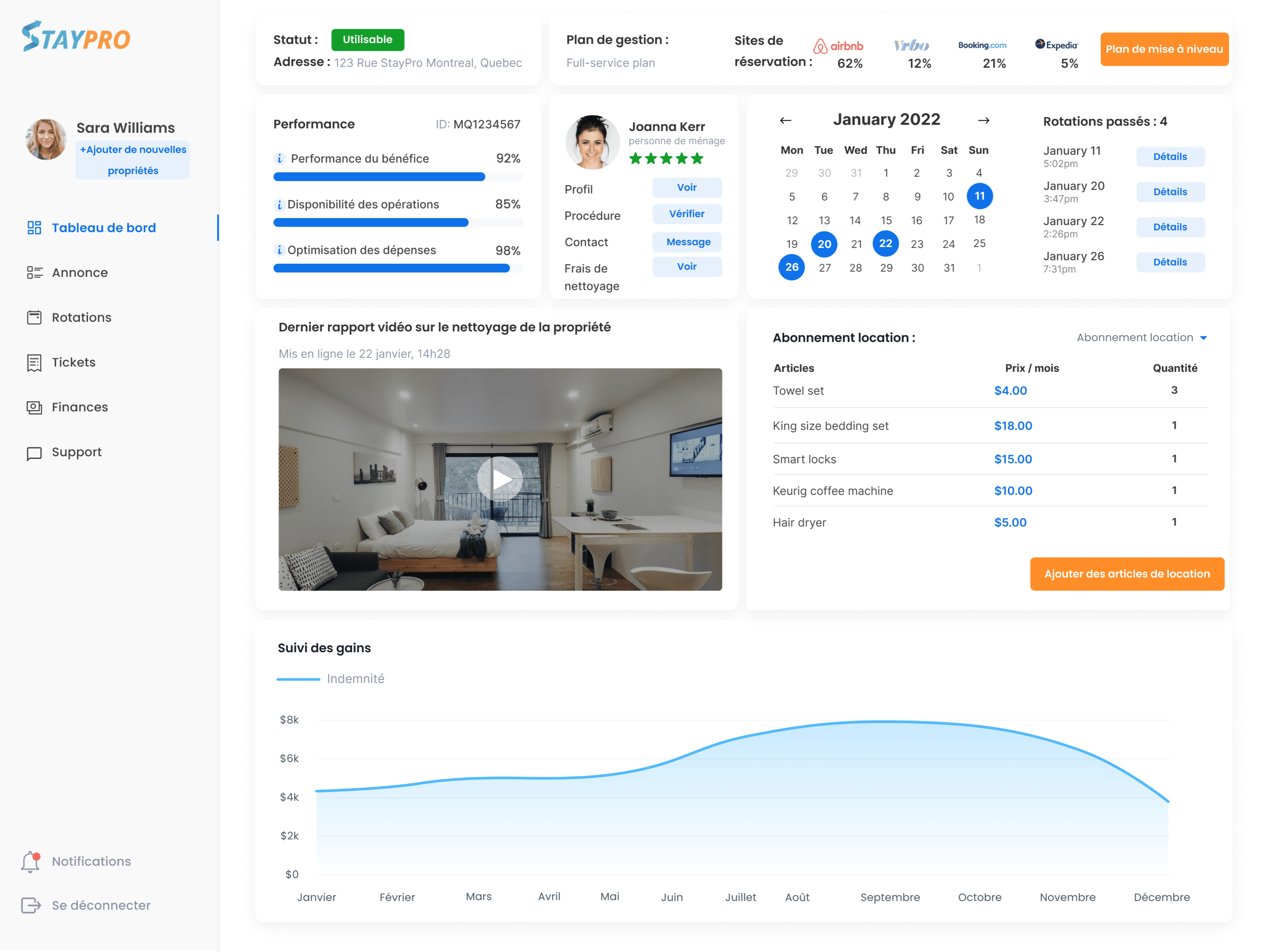 StayPro Airbnb property management platform’s short-term rental management software's dashboard